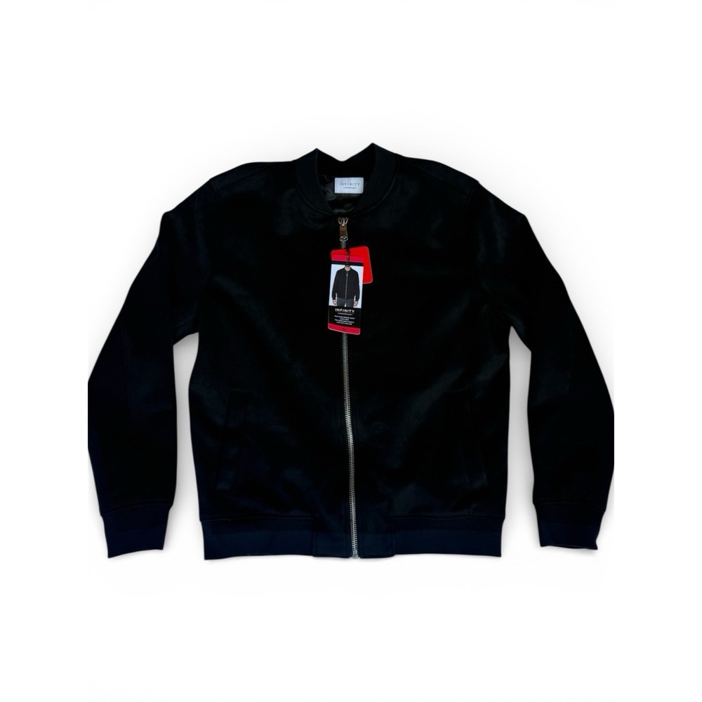 Infinity Men's Faux Suede Bomber Jacket Heavyweight Ribbed Cuff S - Black Medium